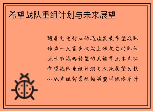 希望战队重组计划与未来展望