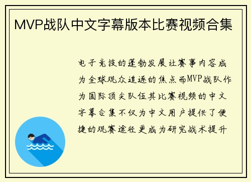 MVP战队中文字幕版本比赛视频合集